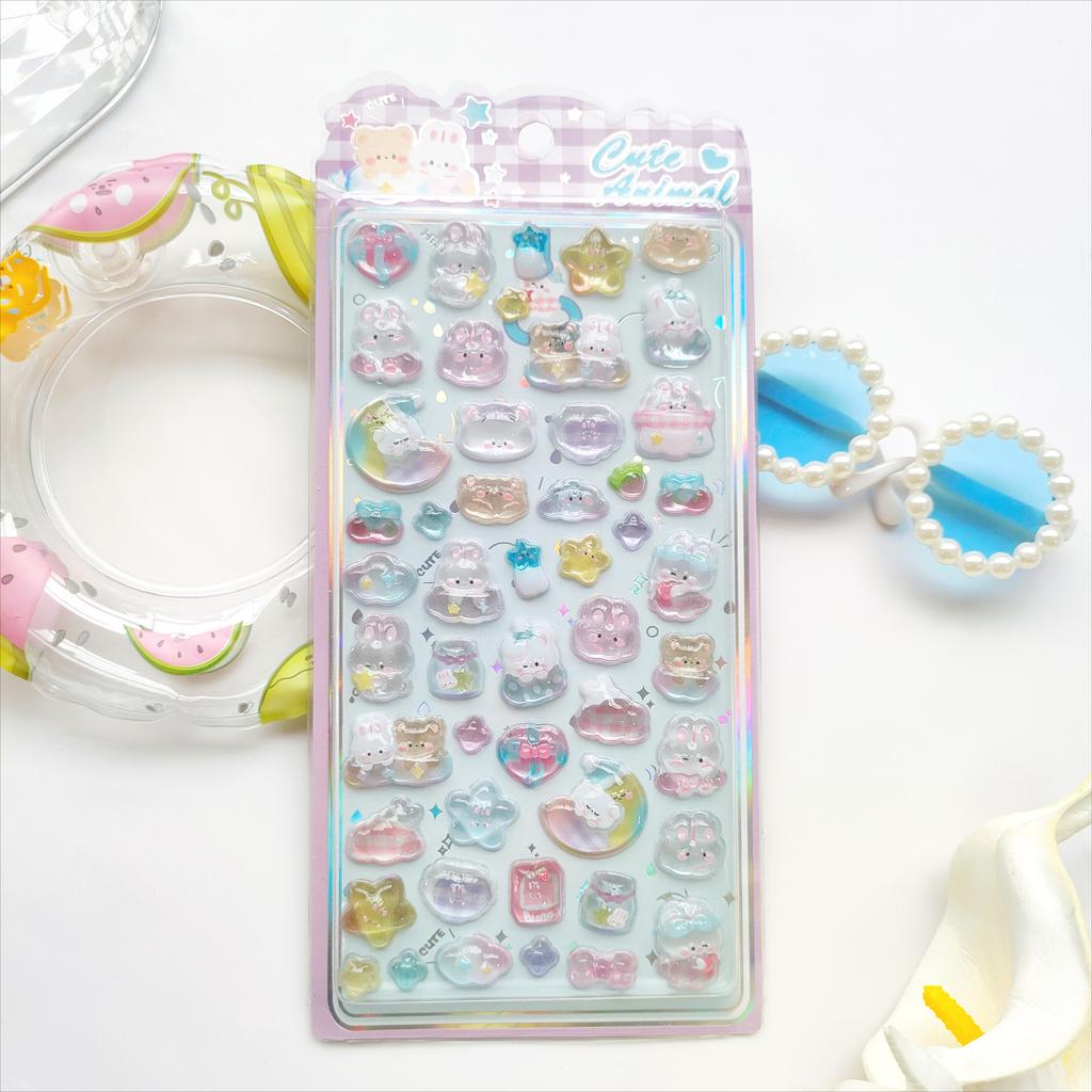 Fun Animal Tea Time Embossed Stickers - Rabbit Cat Afternoon Tea Sweet 3D Decor for Journal Diary DIY Kawaii Materials