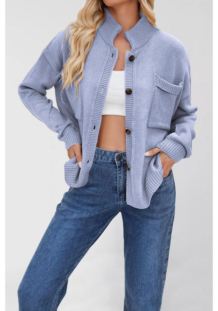 Women's Plus Size Solid Color Knitwear Cardigan with Stand-up Collar - New 2026 Collection