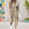 Women Plus Size Round Neck Long Sleeve Printed Two Piece Set Cuffed Top Cuffed Pants With Pockets