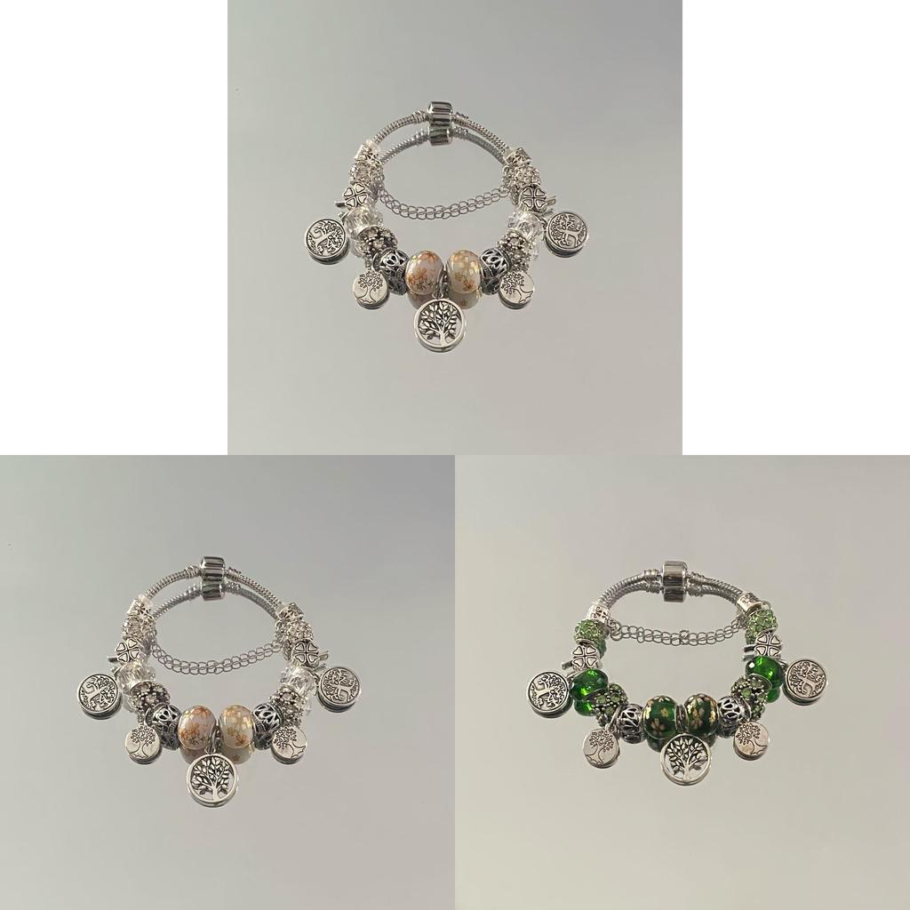 Fashion Life Tree Beaded Bracelet With Green Glass Beads For Womens Daily Wear