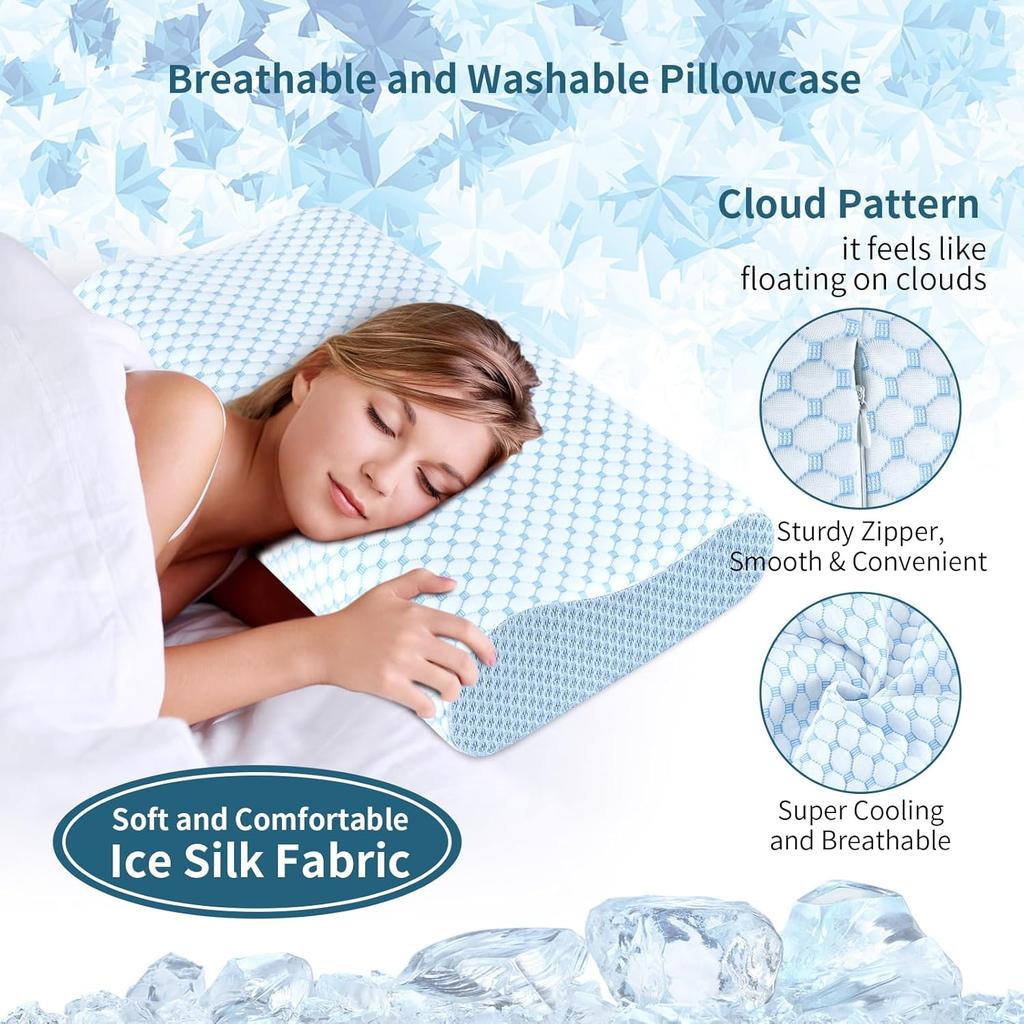 Cervical Pillow for Neck Pain Relief, Contour Memory Foam Pillows for Sleeping, Odorless Ergonomic Pillow Adjustable Orthopedic Cooling Pillow Bed