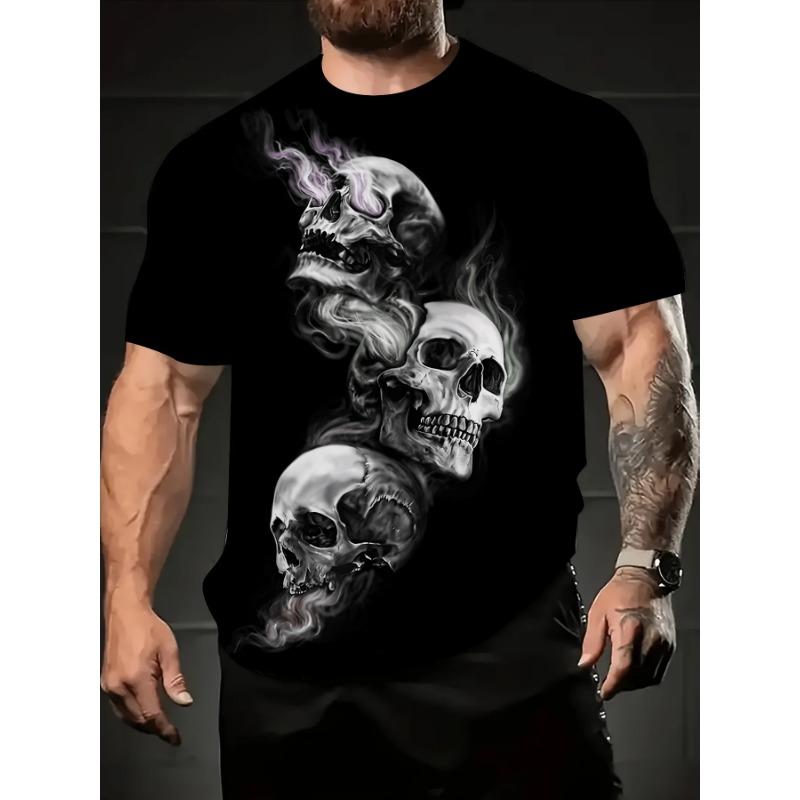 Men's Short Sleeve Tee 3D Skull Print Tops Crew Neck T-Shirts Summer Oversized T-Shirt Hip Hop T-Shirts