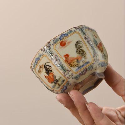 Shangqi Golden Rooster Hexagonal Ceramic Tea Cup Set