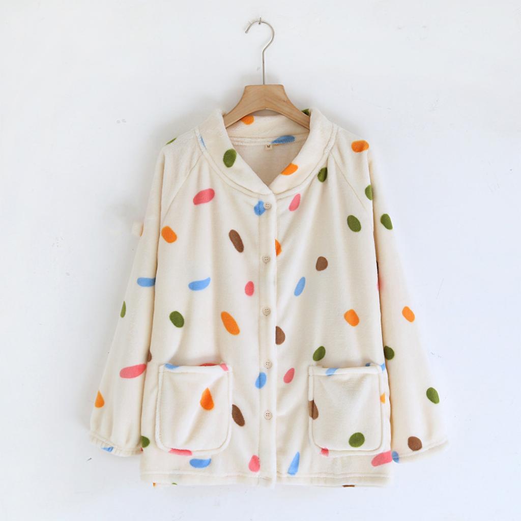 Women's V-Neck Cardigan Pajama Top Long Sleeve Thick Loose Fit Loungewear Sleep Shirt