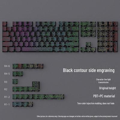 Custom Contour 130-Key Transparante Gegradiente Keycap Set met Zijdelings Gegraveerd Ontwerp & Lichtgevend Gebarsten Effect voor Mechanische Toetsenborden
