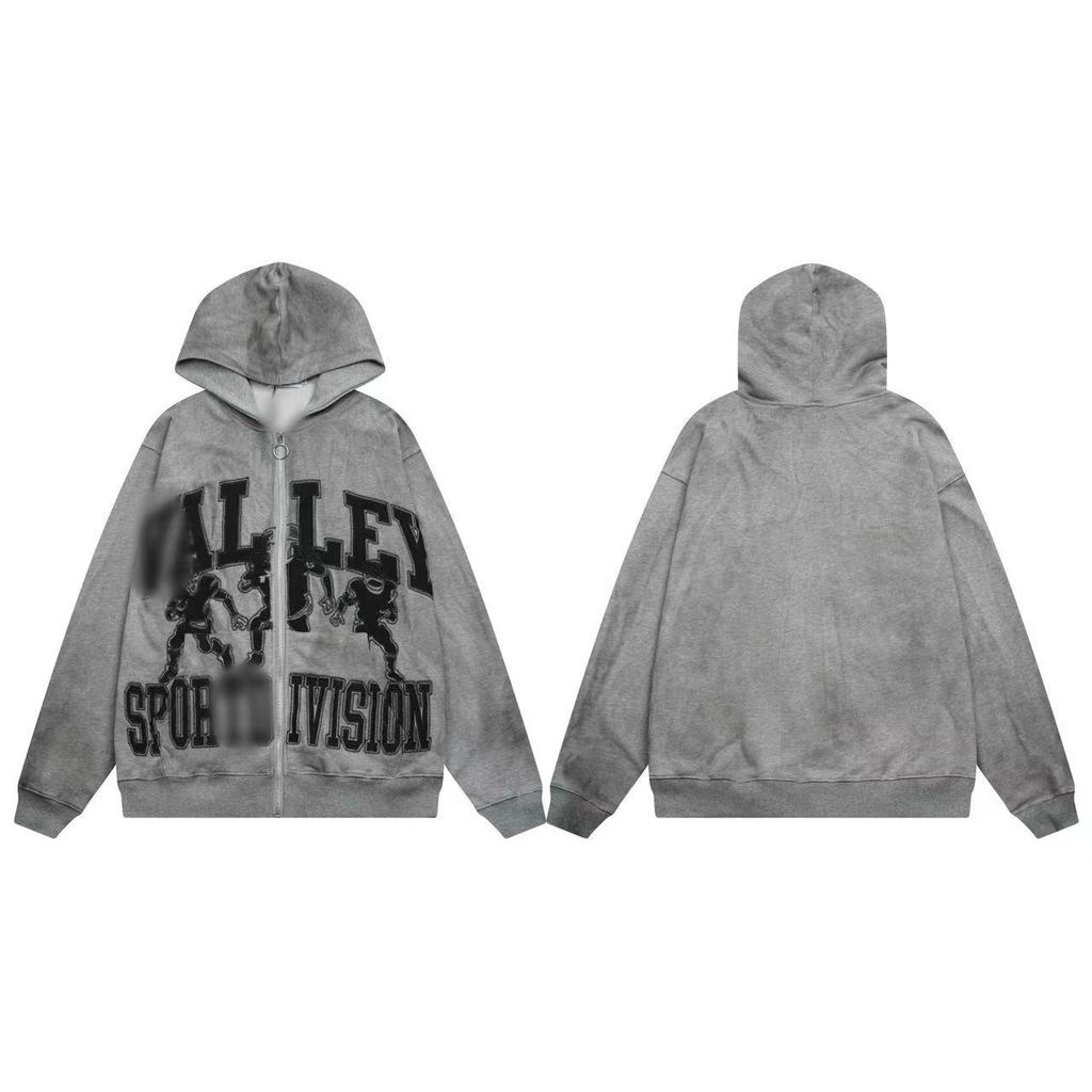 25SS high quality VAL beauty high street retro washing water old white ink direct injection hoodie men and women the same sweater
