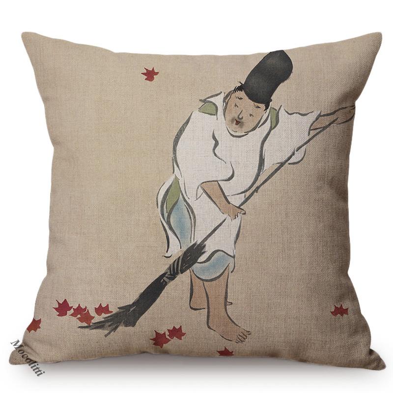 Vintage Tradition Ink Painting Design Concise Sofa Pillow Case Japans Abstract Art Room Harmony Decorative Cushion Cover
