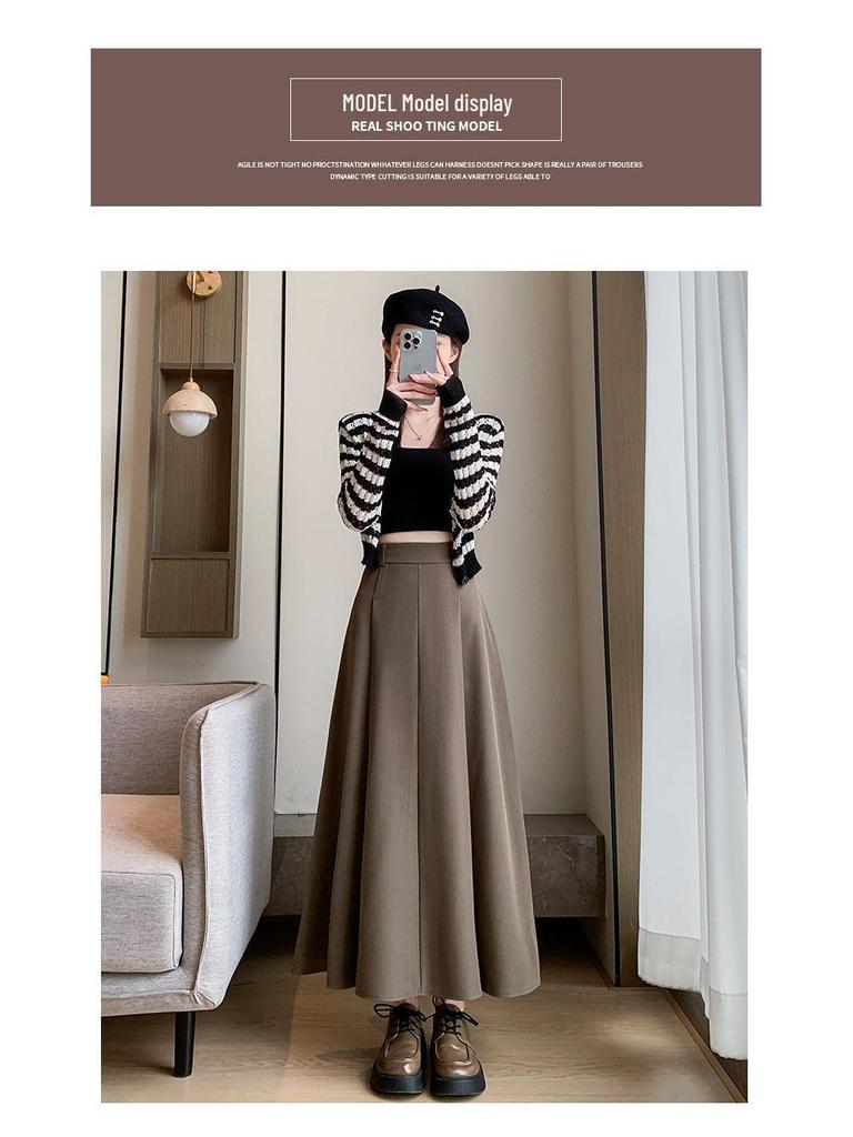 Jupe longue évasée taille haute abricot pour femme - Coupe petite, drapé amincissant pour le printemps à l'hiver 2026
