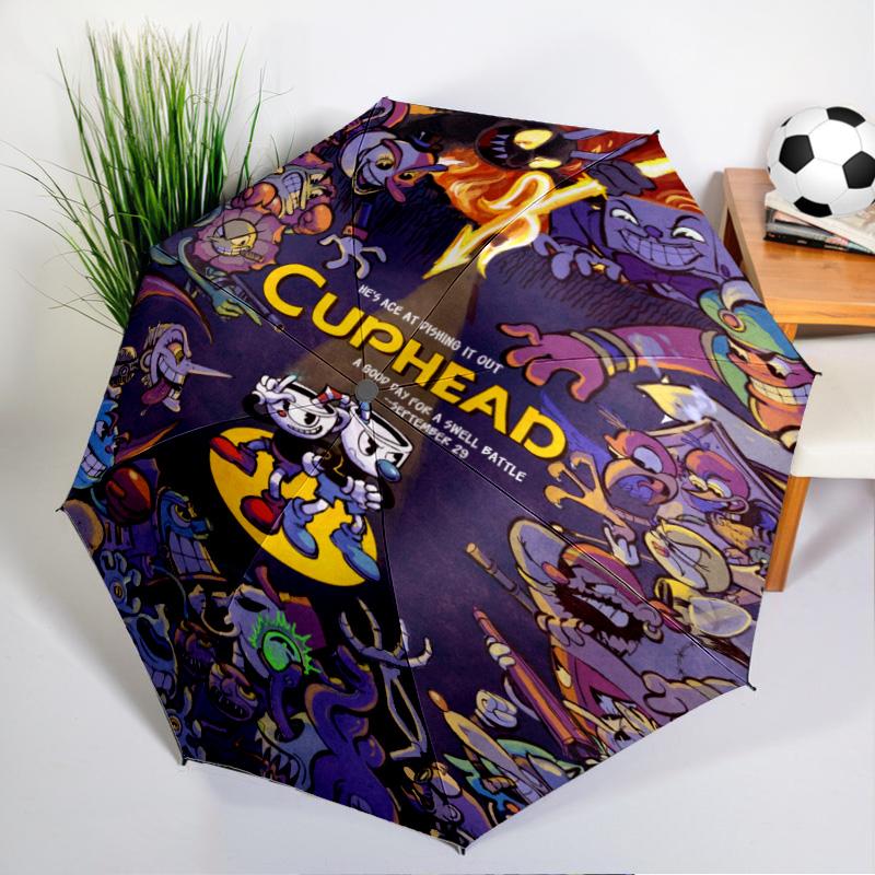 Adventure In The Cup-head Umbrella Folding Umbrella, Automatic Umbrella 8-Frame for Travel, Camping Use Gift for Halloween Christmas