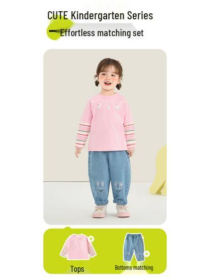 Kaka Panda Girls' Spring/Autumn Casual Jeans for Toddlers and Babies