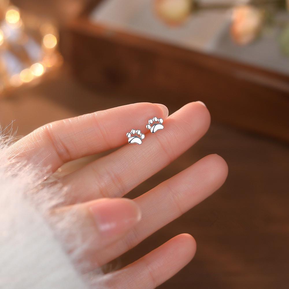 Beixi Sterling Silver Cat Paw Print Stud Earrings for Women S999 Silver