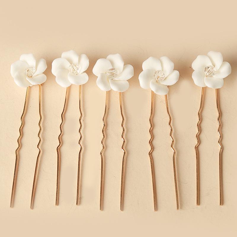 Fashion Ceramic Flower Bride Hair Pins for Women Bridal Wedding Tiara Head Ornaments Headdress Hair Pin Hair Accessories Jewelry