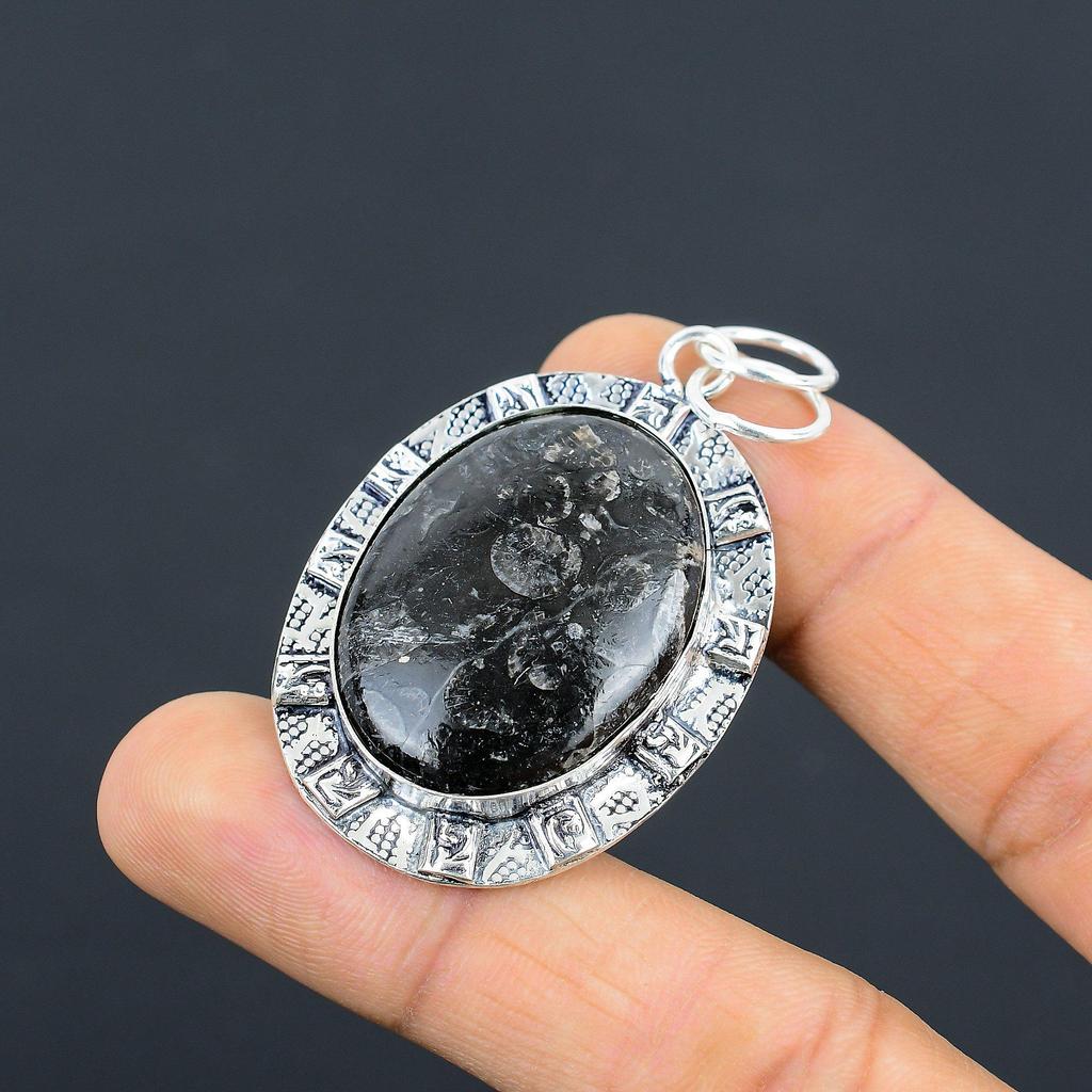 Daughters Day Deal Sterling Silver Natural Black Fossil Coral Pendant Jewelry