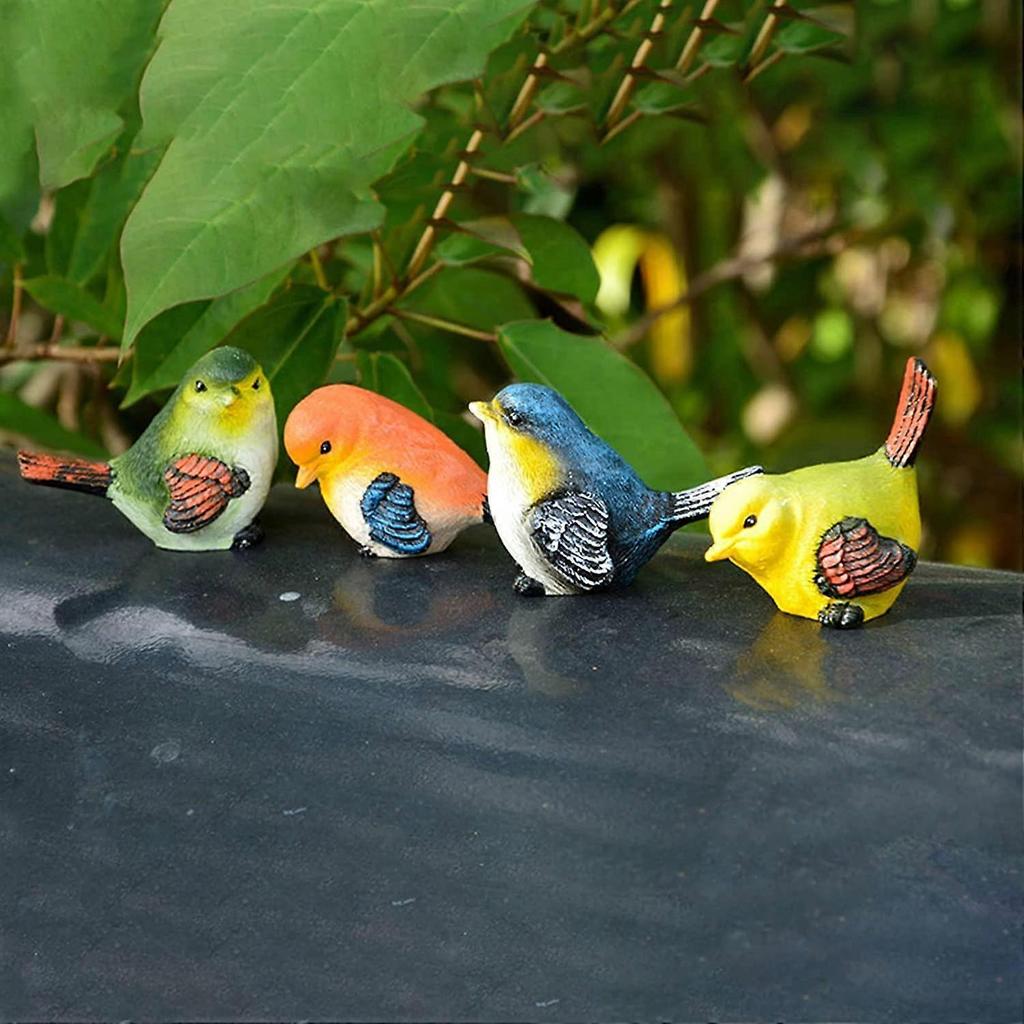 Resin Bird, 4 Pieces Garden Bird Figurines, Resin Birds Animals Figurine, Garden Yard Lawn Decoratio