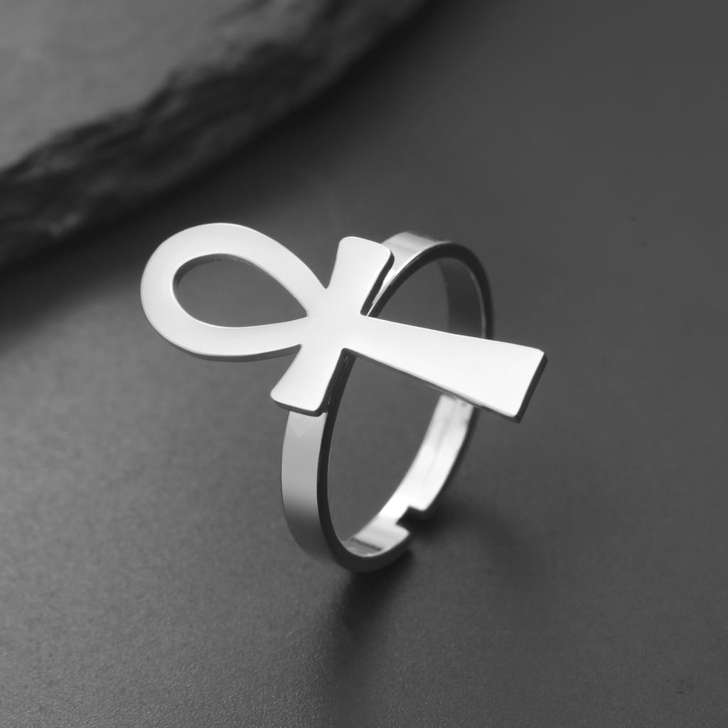 Lucktune Ankh Croce Anello Aperto Acciaio Inossidabile Anelli Regolabili Per Donne Gotico Africano Egiziano Croce Anello Dito Gioielli Regali