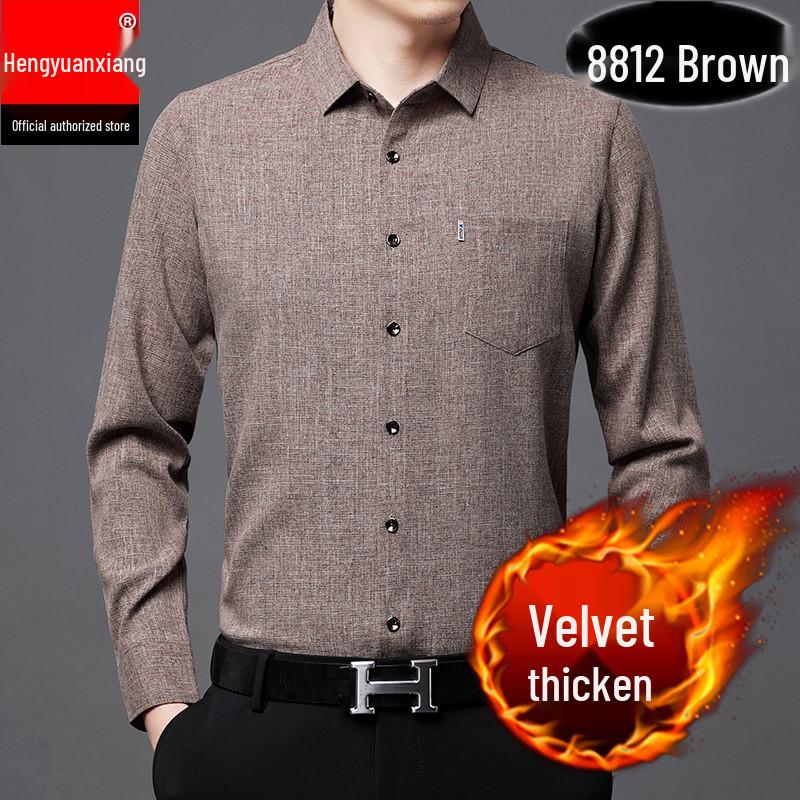 

Мужская осенне-зимняя толстая рубашка из хлопка и льна на флисовой подкладке для мужчин среднего и пожилого возраста. 190/4XL/44 suggested for around 185—205 jin