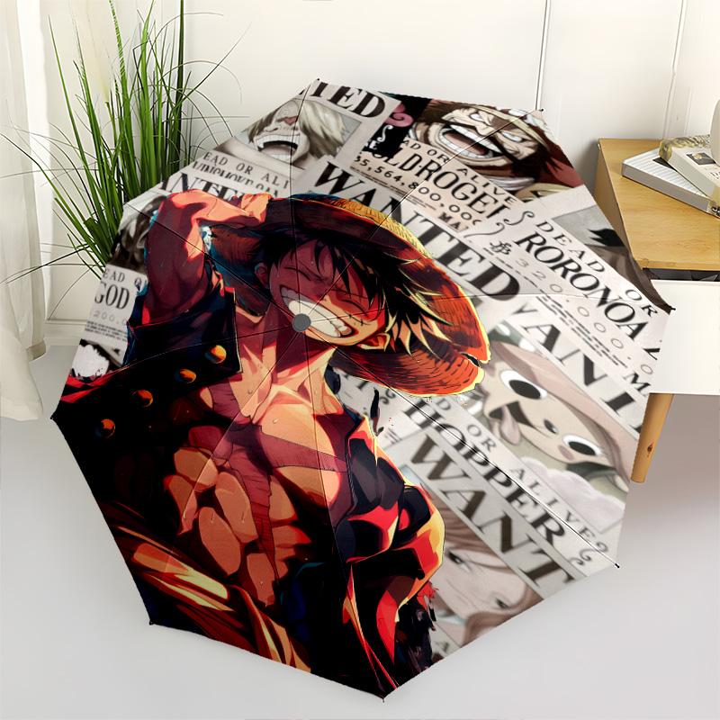 1 Adet Otomatik Katlanır Şemsiye - Luffy D Desenli Taşınabilir Katlanabilir Tasarım 8 Kemerli Noel Doğum Günü Hediyeleri