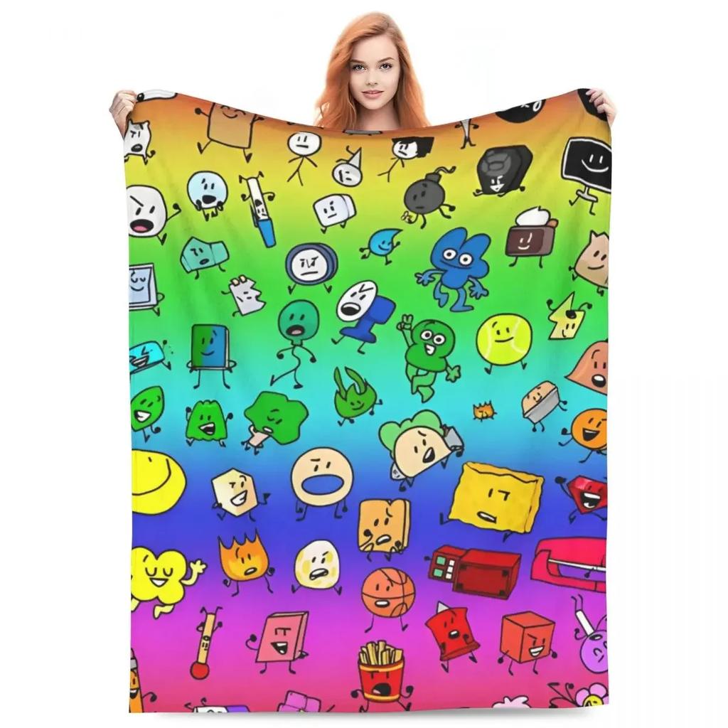BFDI Inanimate Insanity Všichni postavy Super teplá deka Dekorační plyšová přehozová deka Grafická flanelová přehoz na pohovku/křeslo/postel