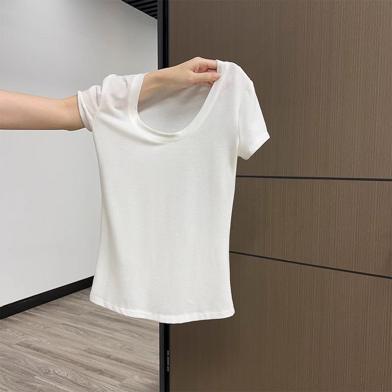 

Футболка Dopamine U-образного выреза в корейском стиле, облегающая, с правым плечом, мягкая, эластичная, с короткими рукавами, открывающими пупок, летняя, отбеливающая женская футболка XL