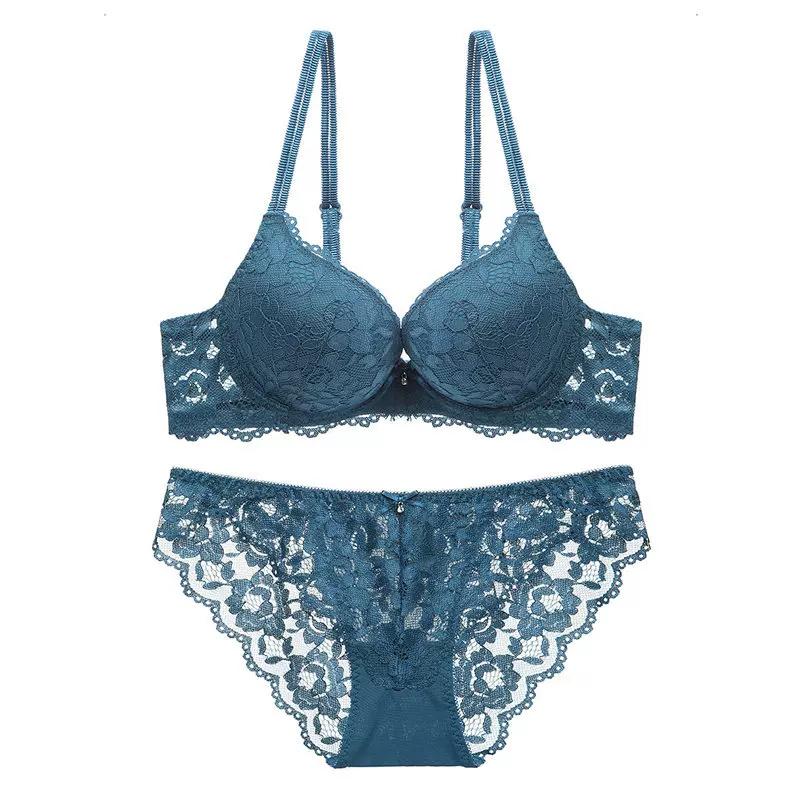 French Sexy Lace Bra Set,Push‑Up Bra Set for Small Bust,Gather Side Fat Lingerie Set