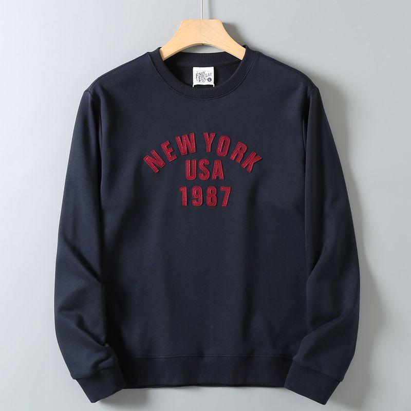 Export Surplus American Retro Solid Color Patchwork Embroidered Versatile Skin-Friendly Loose Round Neck Long Sleeve Pullover Sweatshirt for Men