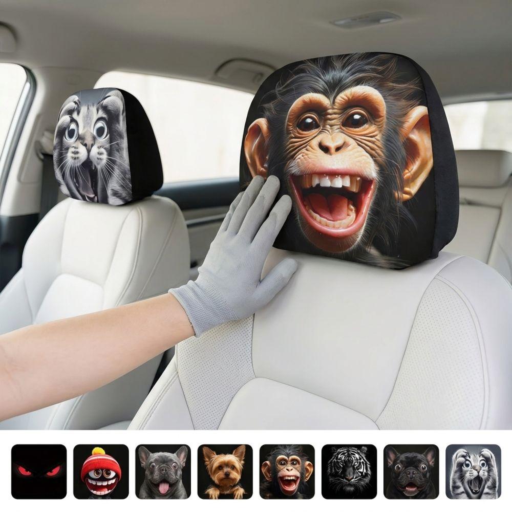 2Pcs Elastic Car Headrest Covers Dust-proof Automobile Pillowcase Auto Headrest Sleeve Dog Lovers