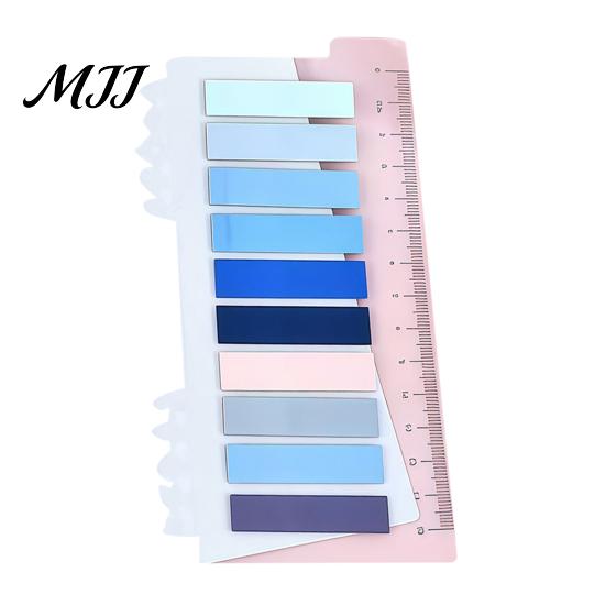 Student Stationery Supplies Index Sticker Tabs with Built-in Scale Ruler, Morandi Color Transparent Professional File Sorting PET Page Markers,