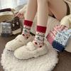 Chaussettes en Laine Mi-Mollet Fair Isle Bonhomme de Neige pour Femmes, Chaudes pour l'Hiver et Noël, Style Rétro Japonais.