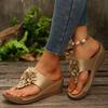 Fashion 2025 Vintage Flowers Wedges Slippers Women Summer Lightweight Platform Flip Fops Woman Clip Toe Thick Sole Sandals Plus Size