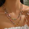 Bohemian Multi-layered Colored Rice Bead Necklace, European and American Woven Rice Bead Flower Versatile Collarbone Necklace for Women