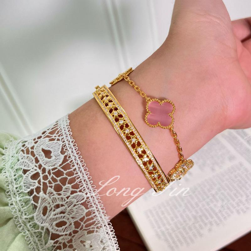 Retro High-End Clover Row Full Of Diamonds Bracelet Exquisite Light Luxury Fashion Bracelet Jewelry Live Broadcast