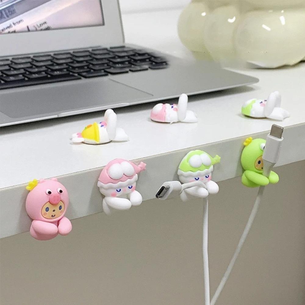 2Pcs PVC Cartoon Cable Holder Self Adhesive Data Line Holder New Cute Cartoon Clamp Clips