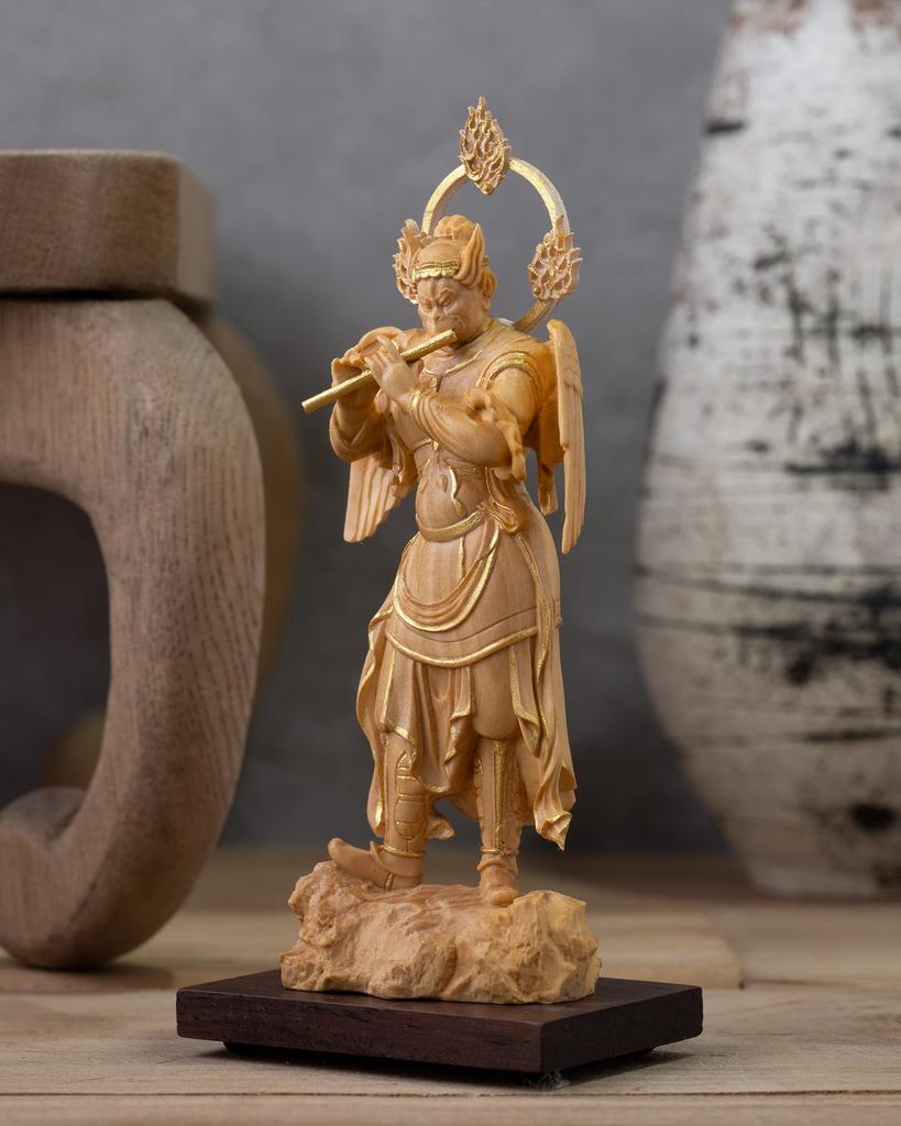 Miniaturní Buddha Karurao 11cm zlatá hliněná dřevěná ozdoba (Dřevěný buxus, povrchová úprava)Socha Buddhy, postava, řezba, (GSB Karurao)