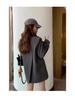Women's Gray Petite Korean-Style Suit Jacket - Spring/Autumn 2025 Casual High-End Design