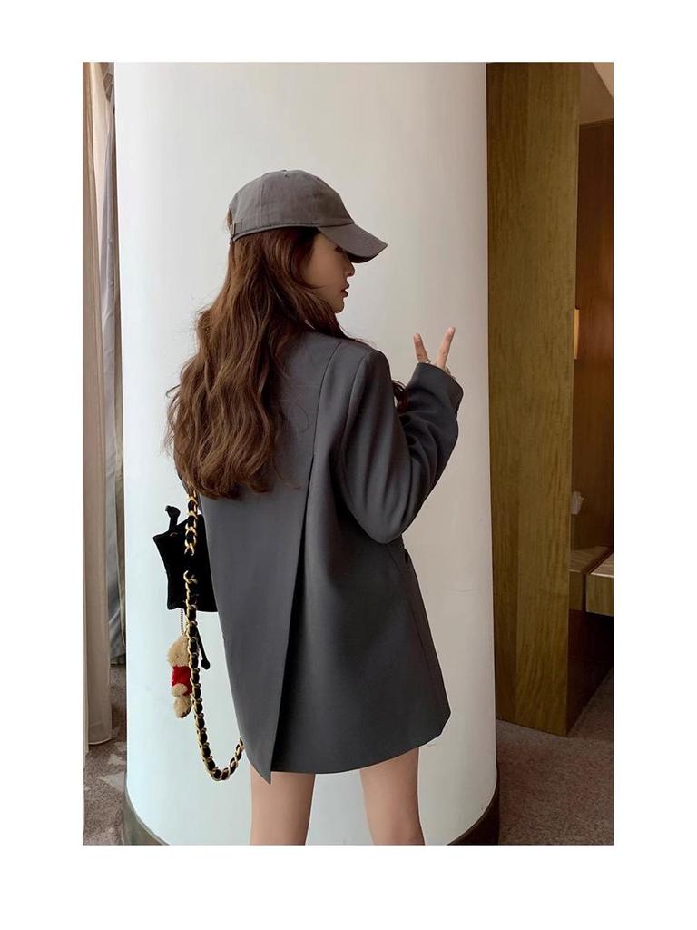 Women's Gray Petite Korean-Style Suit Jacket - Spring/Autumn 2025 Casual High-End Design