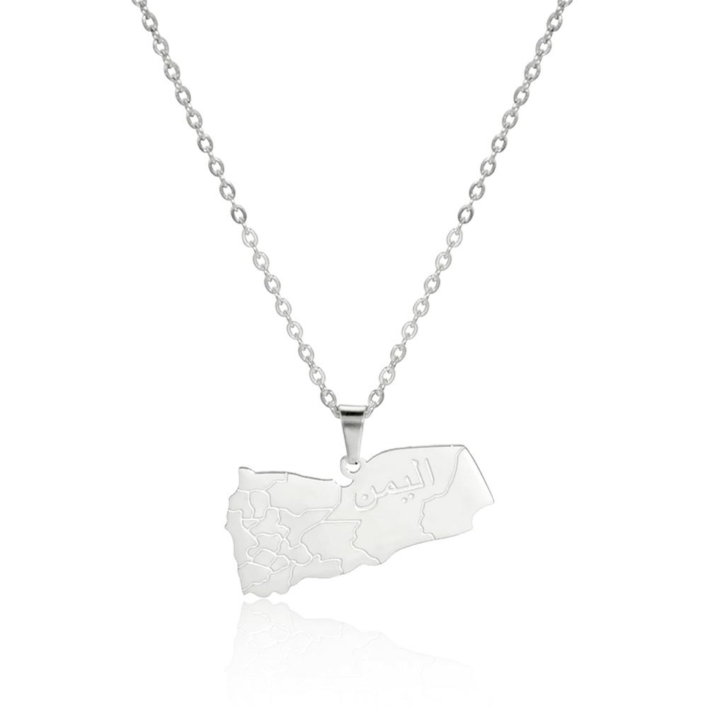

Stainless Steel Yemen Map With City Pendant Necklace for Women Men Arabic Country Geography Necklaces Party Jewelry Gift