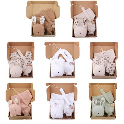 Newborn Giftbox Set Animal Ear Comforting Towel Pacifier Clip Newborn Teething Rattle Drooling Bib Baby Shower Gift 5PCS