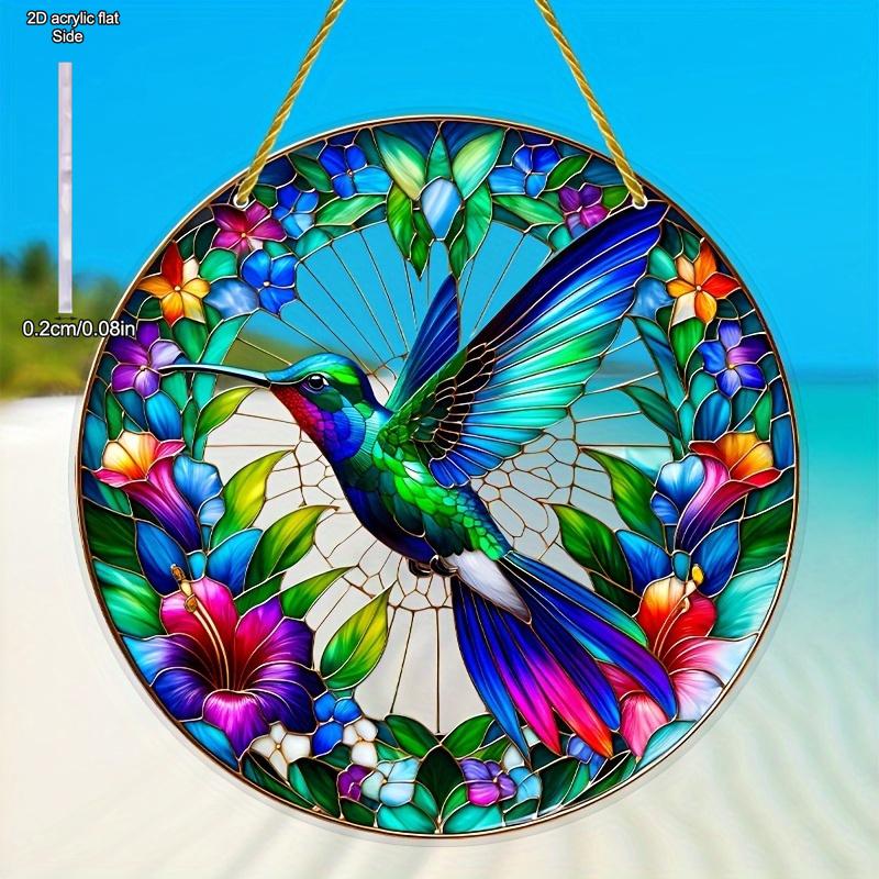 2D Flat Acrylic Elegant Hummingbird Stained Suncatcher - Animal Themed Decorative Hanging for Home & Garden,Housewarming Celebration Gift, Home Decor