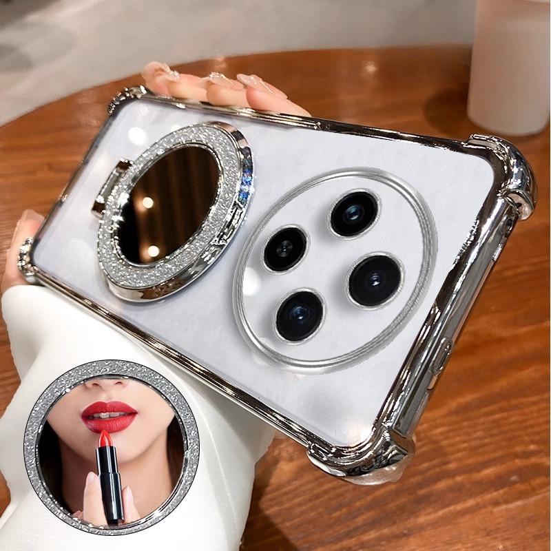 Luxury Glitter Mirror Holder Case For Redmi Note 14 Pro Plus 14C 13C 12C for POCO F7 X7 X6 Pro Shockproof Stand Soft Cover