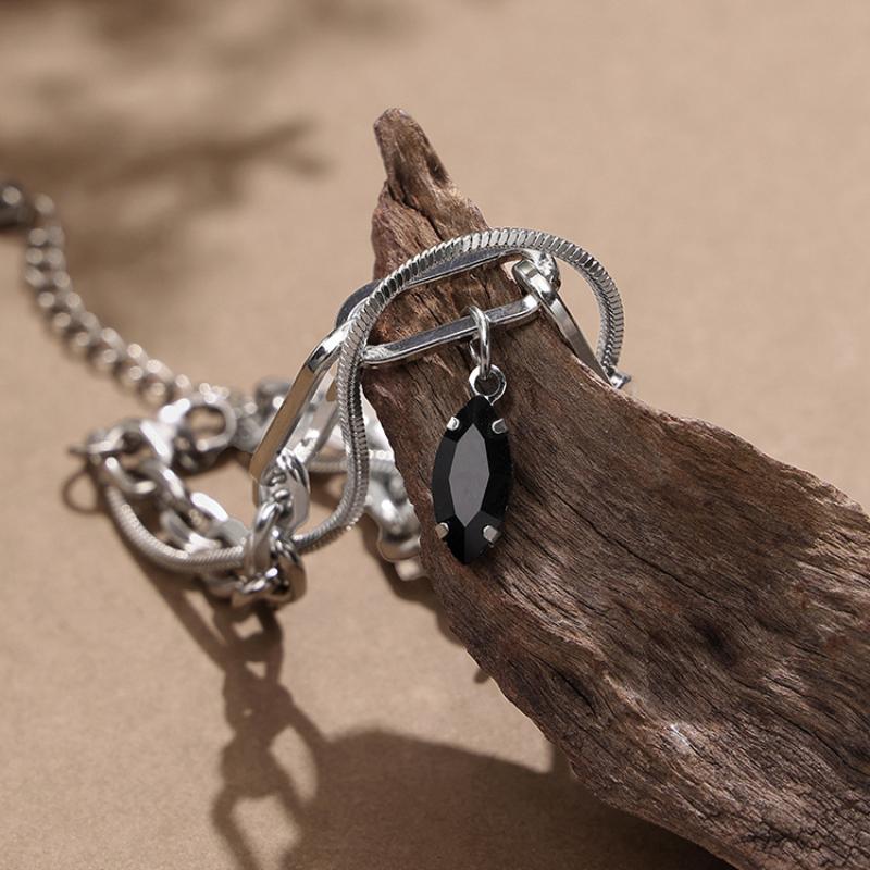 Simple Stacked Snake Chain Bracelet Links Bracelet Cross Charm Pendant Adjustable Jewelry