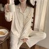 Women's 2024 Spring Polka Dot Pajama Set - Long Sleeve Cardigan and Pants In Casual Wrinkled Fabric