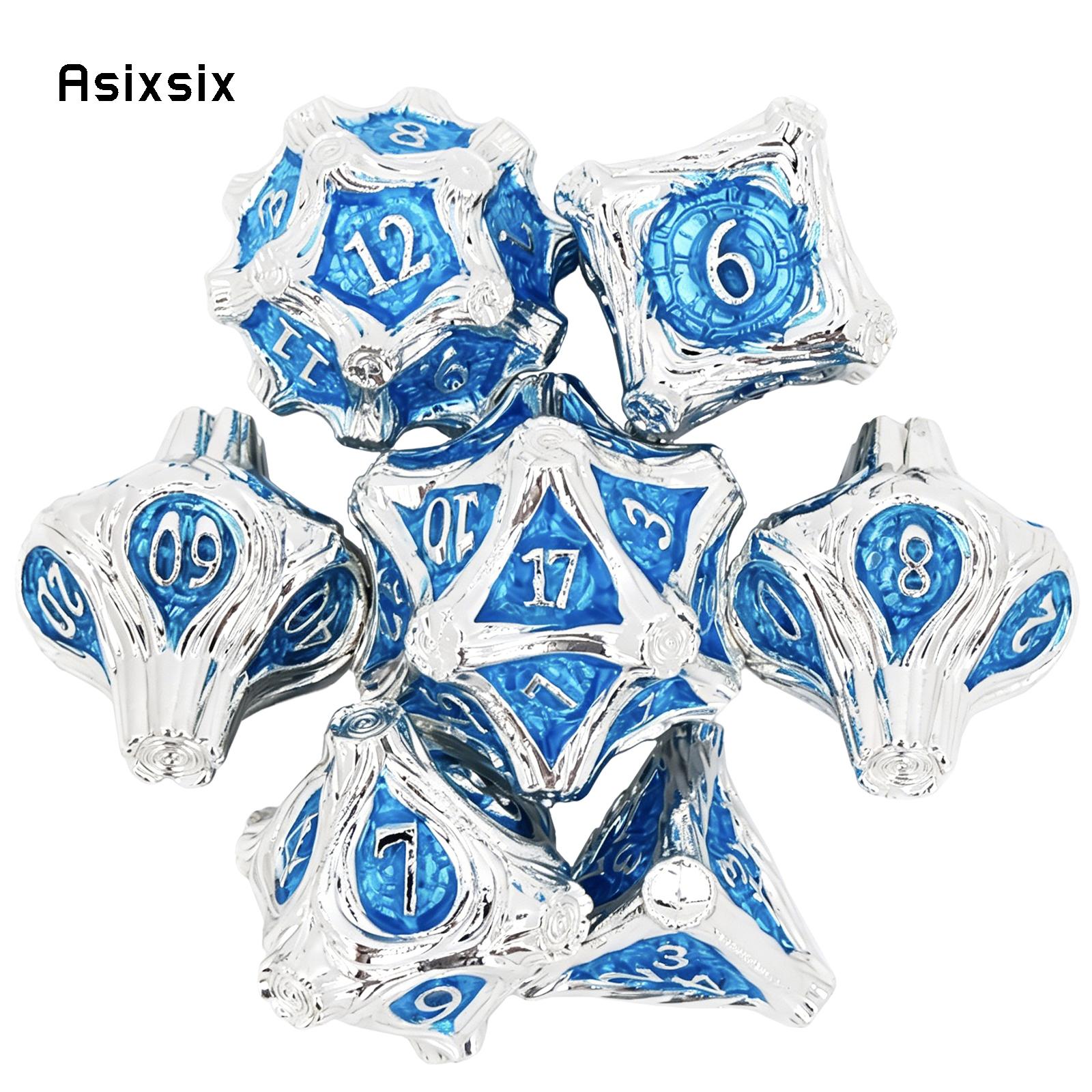 7 Pcs White Blue Tree Vine Metal Dice Solid Metal Polyhedral Dice Set Suitable for Role-Playing RPG Board Game Dice RPG