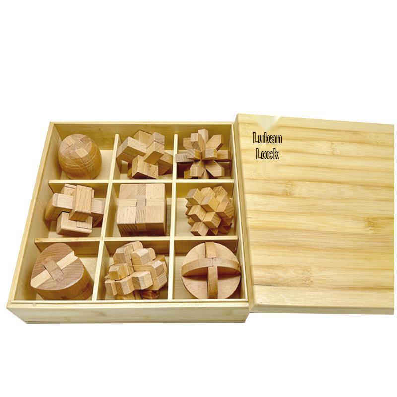 Kongming & Luban Interlocking Puzzle Set: Educational Toys for 7+ Year Olds, Enhancing Intelligence and Relaxation with Nine Building Blocks.