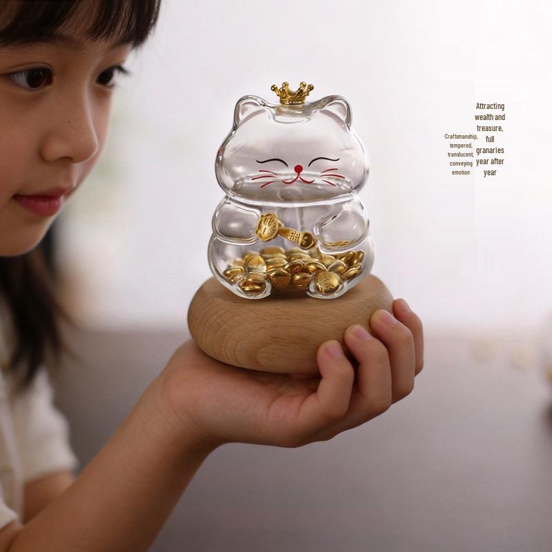 Mini Ruyi Cat Wishing Bottle Piggy Bank for Gold Bars & Sunflower Seeds