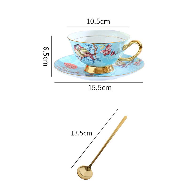 Vintage Style Bone China Tea Cup and Saucer Set English Elegant Cappuccino Espresso Latte Cup Mug with Gold Trim