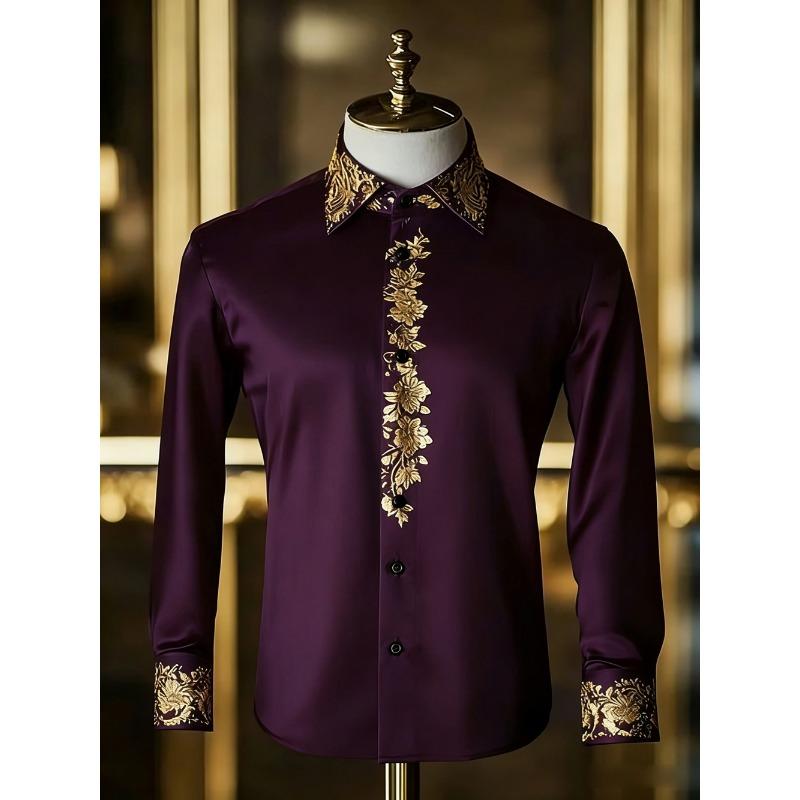 2026 Men's Light Luxury Retro Long Sleeve Shirt Gold 3D Printed Shirt Beach Vacation Outdoor Social Clothing Men