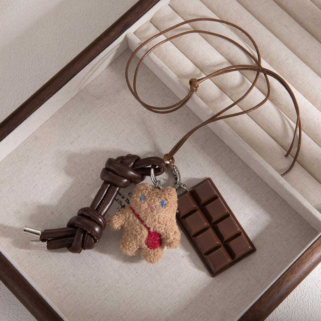 Autumn And Winter Cartoon Plush Cute Doll Chocolate Necklace, Light Luxury High Sense Fashion Personality Temperament Sweater Chain