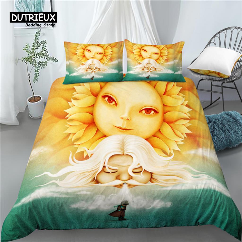 

Home Living Luxury 3D Golden Sun Print 2/3Pcs Comfortable Duvet Cover PillowCase Bedding Sets Queen and King EU/US/AU Size (135x200cm)