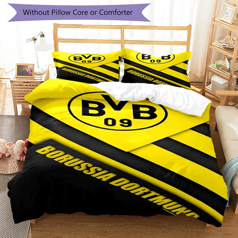 3pcs Borussia Dortmund Bedding Set Duvet Cover Closure Includes 1 Duvet Cover & 2 Pillowcases, Soft and Comfortable for All Seasons.