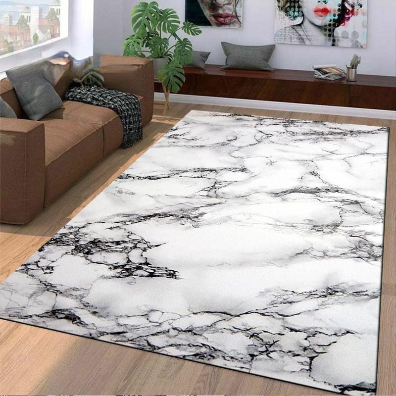 Marble Pattern Area Rug, Modern White and Black Carpet for Home Decor Suitable for use as an anti-slip for living room bedroom sofas